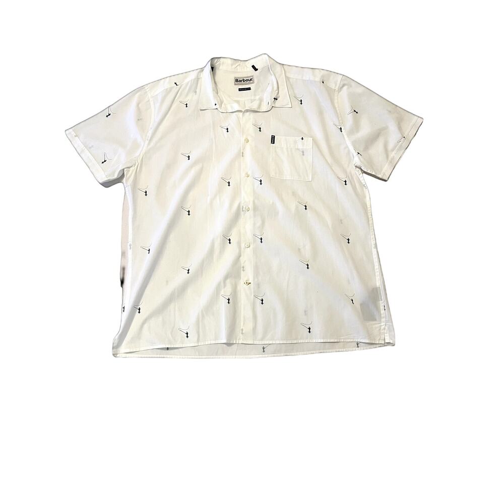 Barbour Mens White Short Sleeve Button Up Shirt Novelty Golf Print Regular Fit